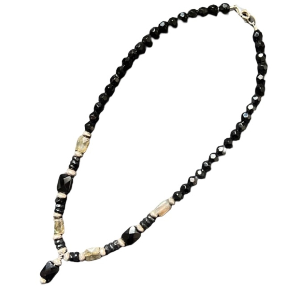 Beautiful Sterling Silver Crystal Gemstone Onyx & Laborite Stone Necklace